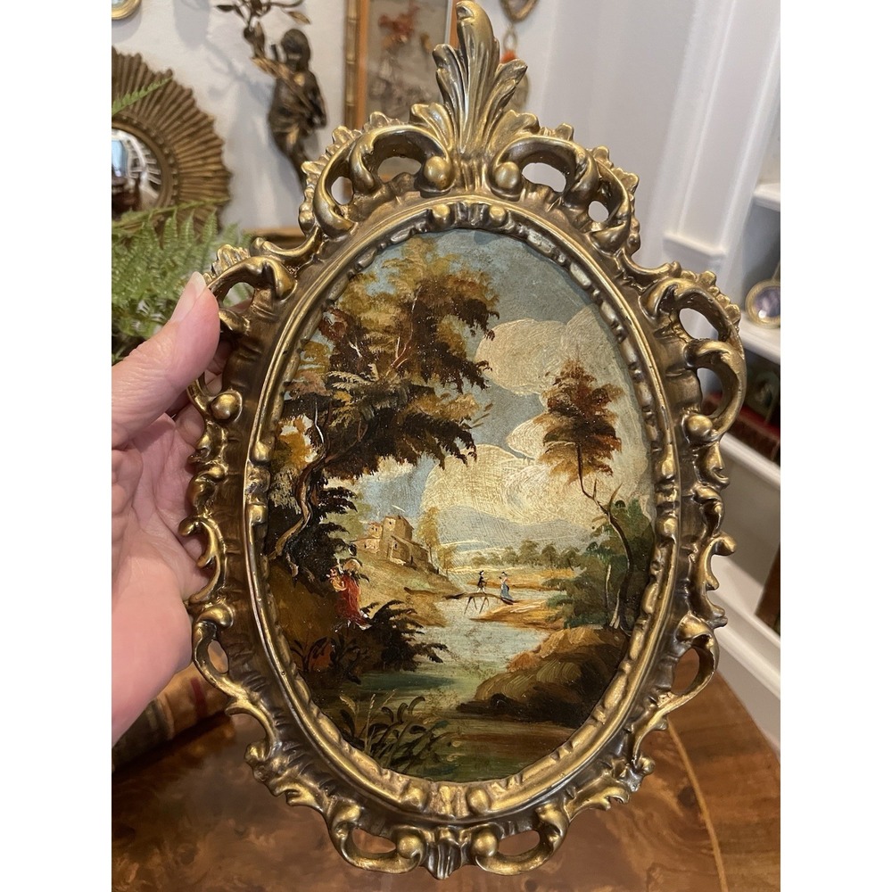 Vtg Ornate Hand Painted Oil by V. Guidotti Italian Florentine Landscape I - Picture 8 of 10
